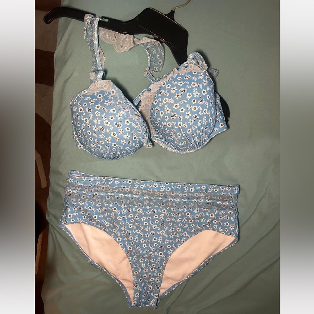 OP Blue and White Bikini Set
